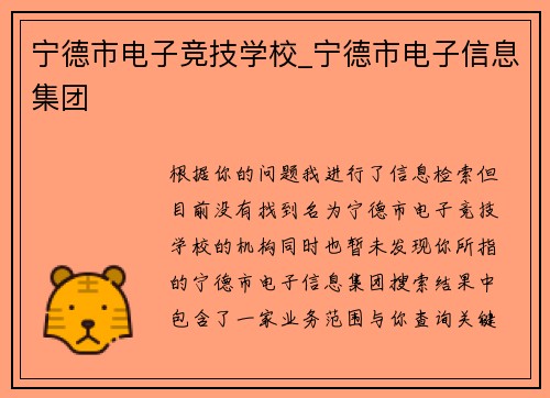 宁德市电子竞技学校_宁德市电子信息集团